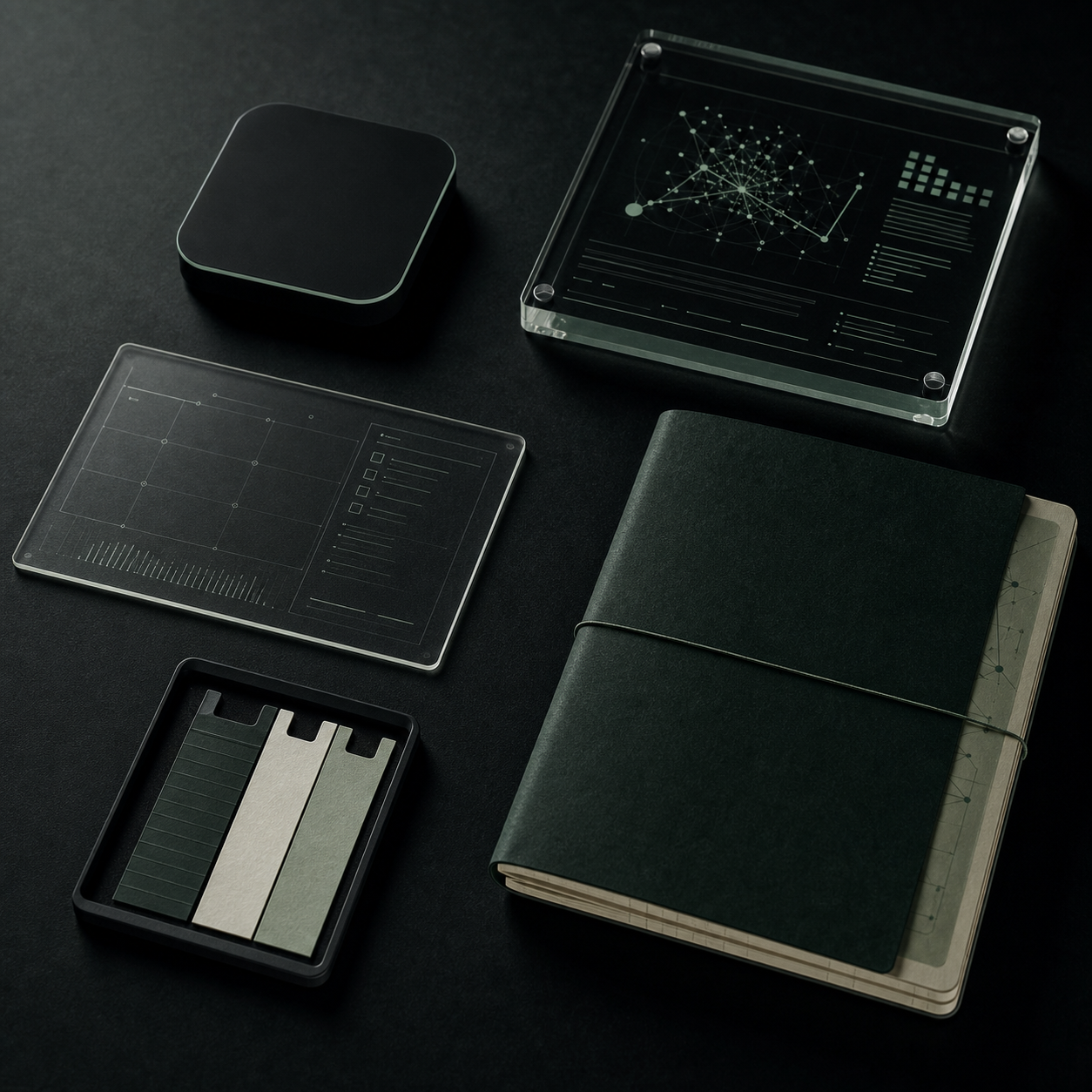 Research brand applications on a black lab table